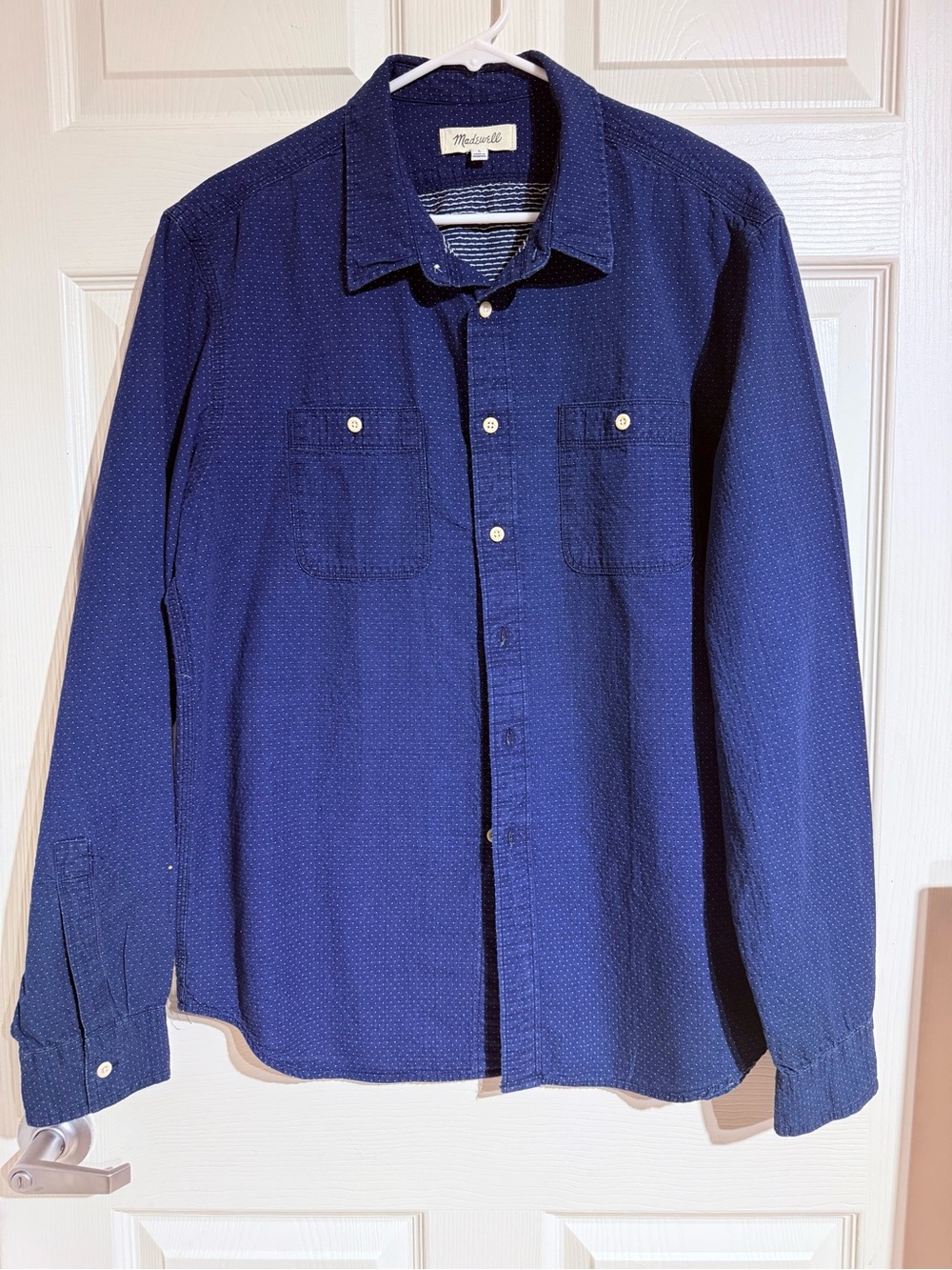 Madewell Men's Long Sleeve Button Down Shirt Blue Textured Micro Dot Size L